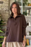 Essential Body Stretch Cotton Collar & Cuff Shirt Chocolate /50 pre order 1 week 